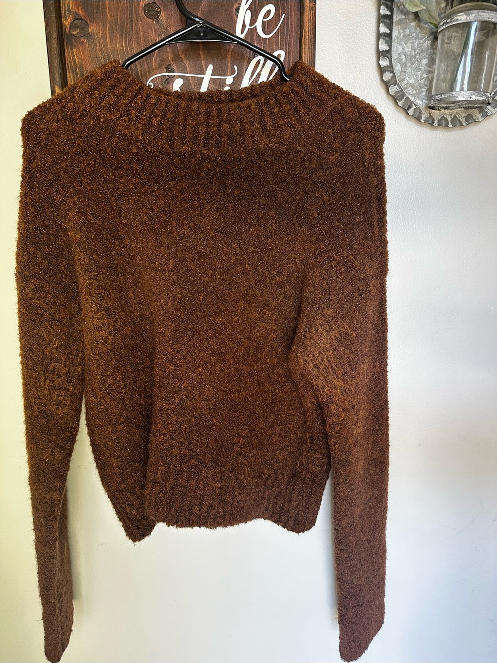 English Factory Cozy Plush Brown Crewneck Sweater Wool blend - S